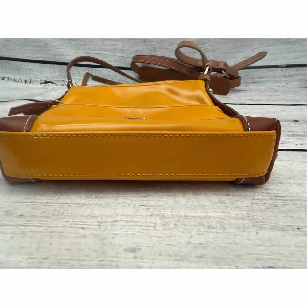 Dooney & Bourke Crossbody Bag Womens Small Yellow Brown Trim Double Zip - Picture 6 of 10